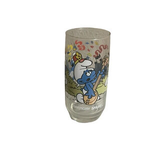 Vintage Smurf Glass (1983) Harmony Smurf Tumbler Peyo Wallace Berrie & Co 6 Inch